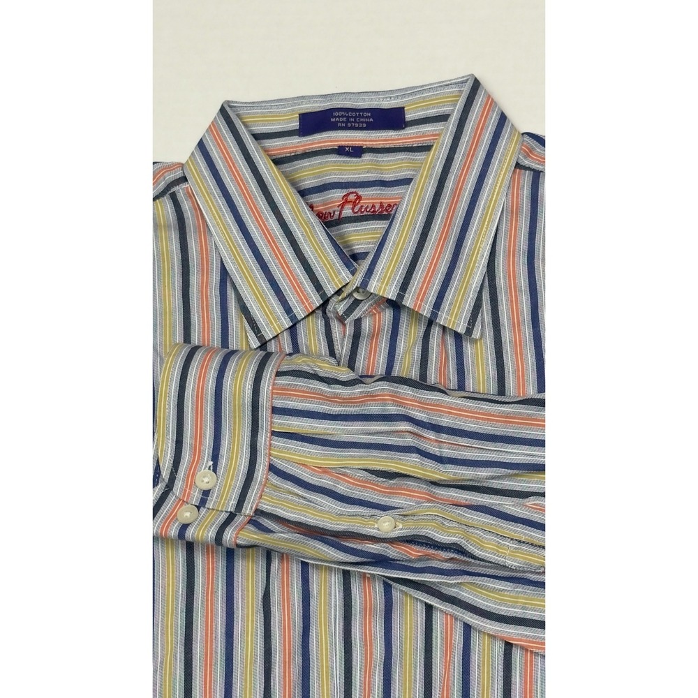 Alan Flusser Button Down Shirt Mens XL Multi Color Stripe Long Sleeve Career